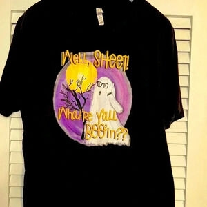 well, sheet!what’re y’all boo’in? Funny halloween holiday t-shirt black color XL